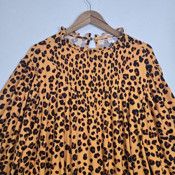 Lularoe Clara Smock Blouse Sz 3XL Orange Black Animal Print Keyhole Back Stretch - Picture 2 of 11